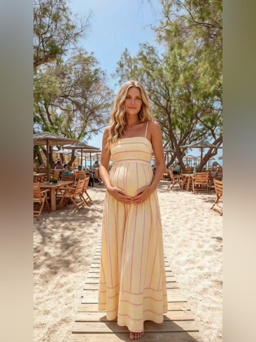 Striped Yellow Maternity Maxi Dress